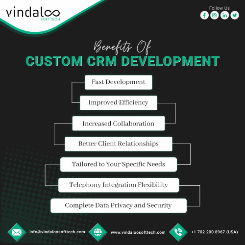 CRM is vital for any business, & custom CRM allows them to enjoy unique features. Many trust Vindaloo Softtech when it comes to custom CRM development services. Let’s talk about your next CRM development project. For more information please visit: https://www.vindaloosofttech.com/crm-development-services
