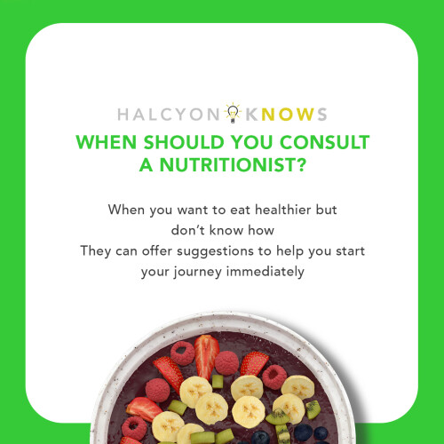 Consulting a nutritionist or registered dietitian is highly beneficial when starting to eat healthier. They offer personalized advice, help develop a meal plan, educate on nutrients and identify deficiencies, and assist in managing health conditions.

Halcyon can help you head towards a healthier version of yourself by offering nutritionist recommendations to kickstart your transformation right away!

Talk to us today:
Globe: 0916-335-3909
Smart: 0918-488-3812

#halcyon #halcyonnutrition #halcyonKnows #bca #nutritionist #dietitian #nutrition #meals #initialconsultation #healthy #healthiswealth #healthyfood #nutritiontips #nutritionplans #makati #metromanila #ncr
