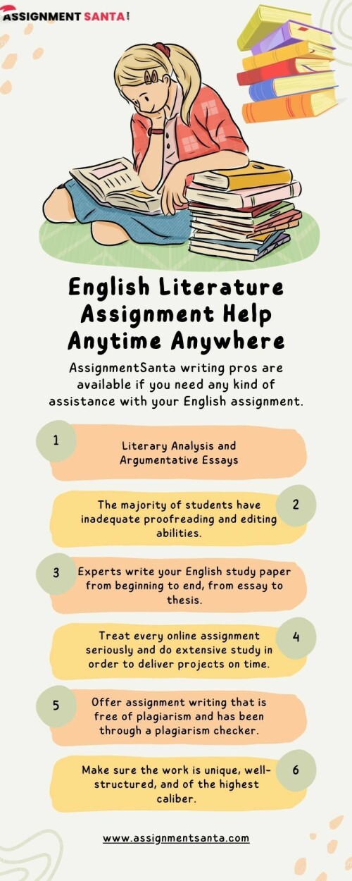Do you find it tough to finish demanding English assignments? Don't worry, since AssignmentSanta Professionals is here to help you overcome these challenges! Visit us for more details https://www.assignmentsanta.com/service/english-literature-assignment-help