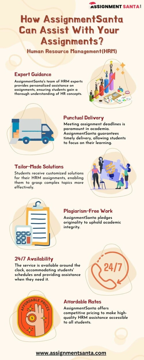 Recognizing the challenges faced by students pursuing HRM degrees, AssignmentSanta offers a specialized Human Resource Management Assignment Help Online service to support their academic endeavors. Here's how AssignmentSanta can aid students in their pursuit of career aspirations. For more details visit us: https://www.assignmentsanta.com/service/human-resource-management-assignment-help