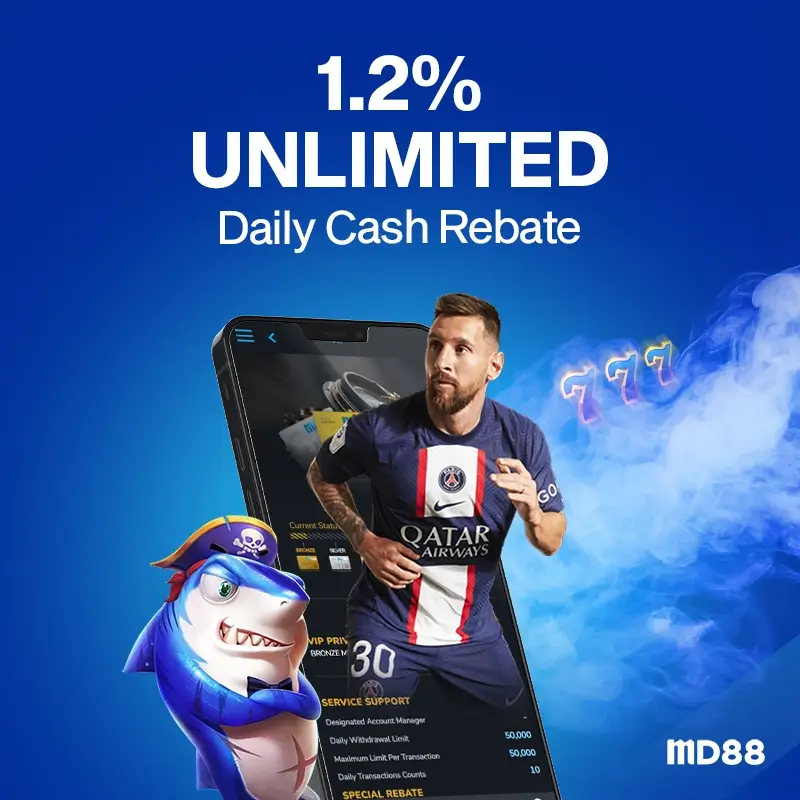 UNLIMITED 1.2% DAILY REBATE##Receive unlimited rebate bonus up to 1.2% from your bets with MD88.