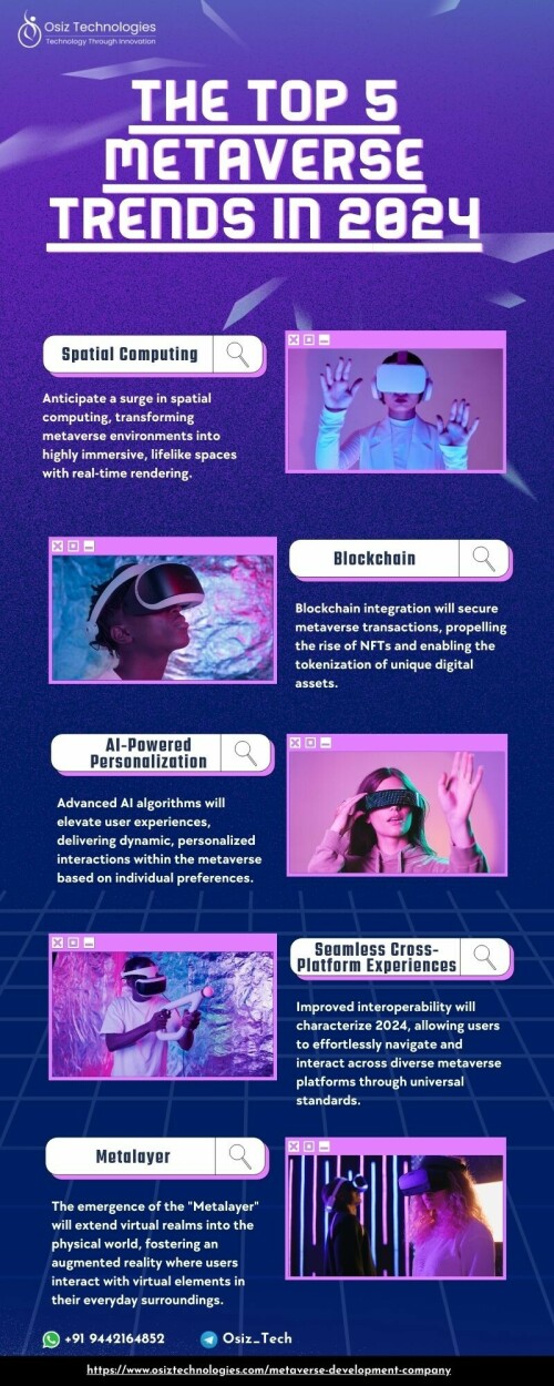 The Metaverse in 2024 is not your traditional digital world.

There have been big strides in the metaverse recently, with ground-breaking developments shaping how we connect with the digital realm. Check out the top 5 metaverse trends that are rocking the boat in 2024 >> https://www.osiztechnologies.com/metaverse-development-company