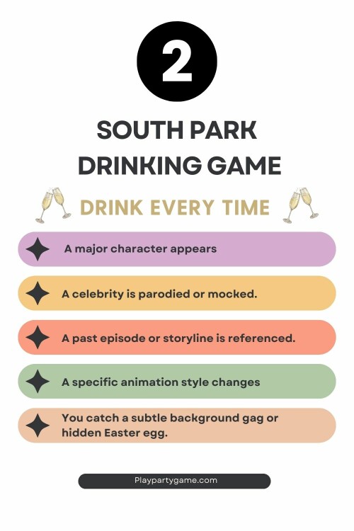 Rules for south park drinking game https://playpartygame.com/drinking-games/south-park-drinking-game/