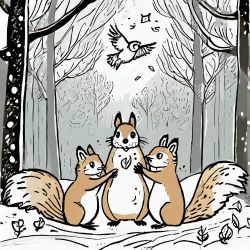 Firefly-A-group-of-squirrels-cheering-and-waving-the-owl-from-the-ground-at-night-time-in-the-myster.jpeg
