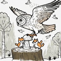 Firefly-An-owl-looking-down-a-tree-stump-with-mushroom-on-top-while-squirrels-are-running-in-fear-29.jpeg