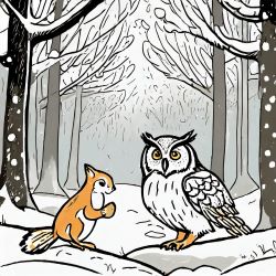 Firefly-An-owl-talking-to-a-squirrel-in-the-mystery-forest-with-snow-on-the-ground-29086.jpeg