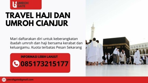 Travel Haji dan Umroh Cianjur adalah agen perjalanan yang menyediakan layanan perjalanan haji dan umroh di Cianjur. Dengan nomor kontak 0851-7321-5177 dan situs web UmrohGate.com, mereka menawarkan paket-paket perjalanan yang lengkap dan terpercaya untuk memenuhi kebutuhan ibadah umat Islam dalam menjalankan ibadah haji dan umroh.