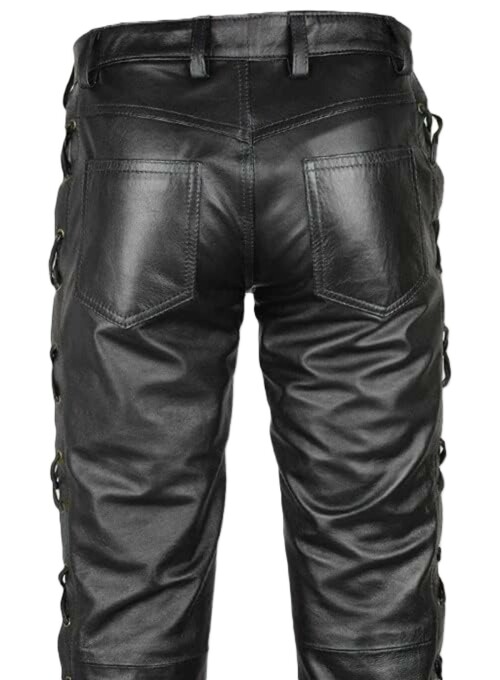 MERCH ATTIRE Men's Leather Pants Side Laces Bikers Jeans Pants Punk Gothic Real Leather (1)